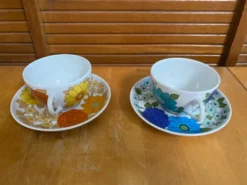 Série 5 tasses Pillivuyt en porcelaine décor Locarno + Interlaken France