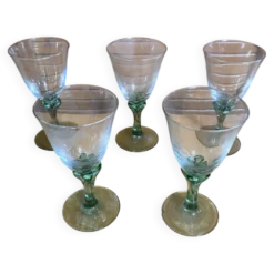 Série 5 verres à pied luminarc verre transparent & vert émeraude vinta