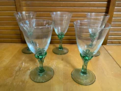 Série 5 verres à pied luminarc verre transparent & vert émeraude vinta