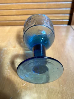 Série 4 Verres À Pied Verre Moulé Bleu Décor Marine Années 60 Vintage