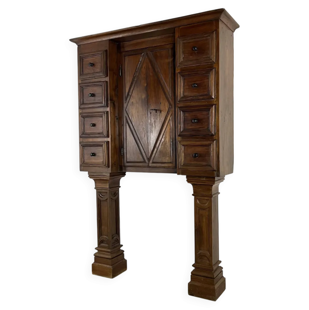 Stipo Monetiere, Piemont XVIIe meuble cabinet à 8 tiroirs, en noyer, Italie