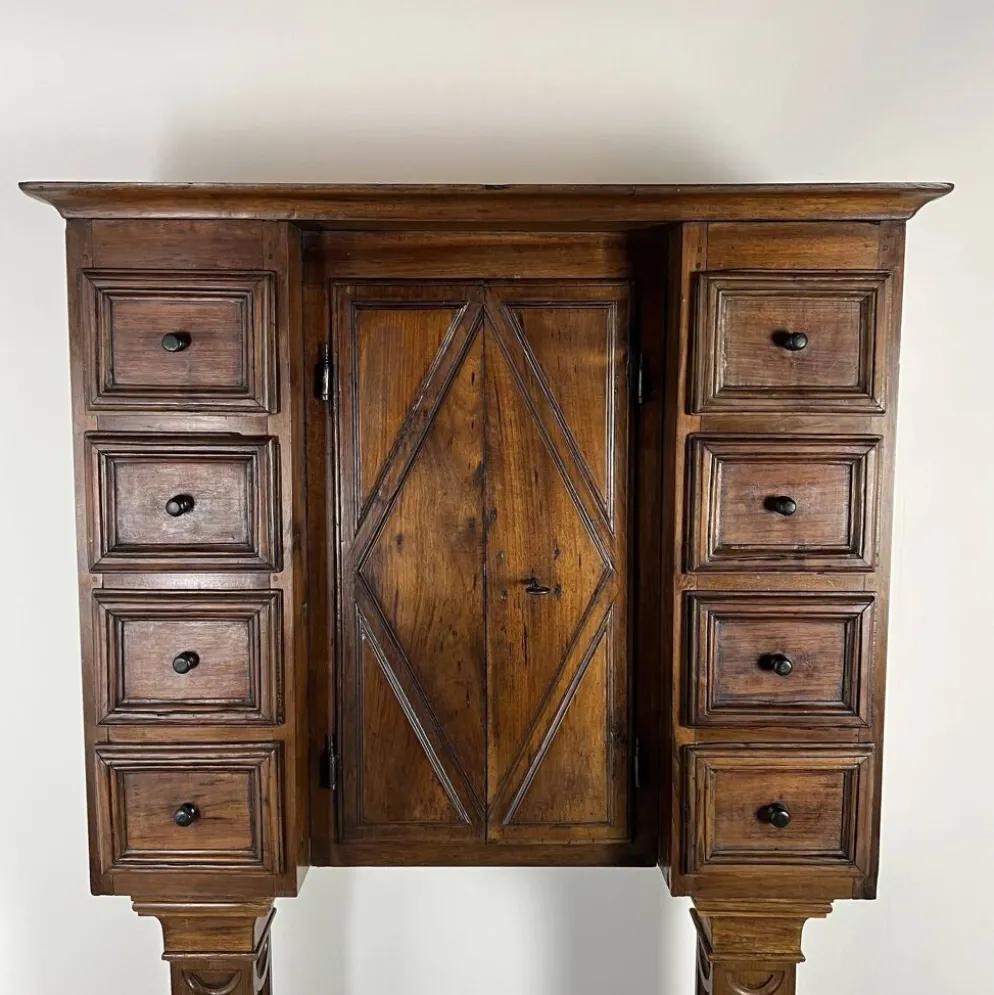 Stipo Monetiere, Piemont XVIIe meuble cabinet à 8 tiroirs, en noyer, Italie