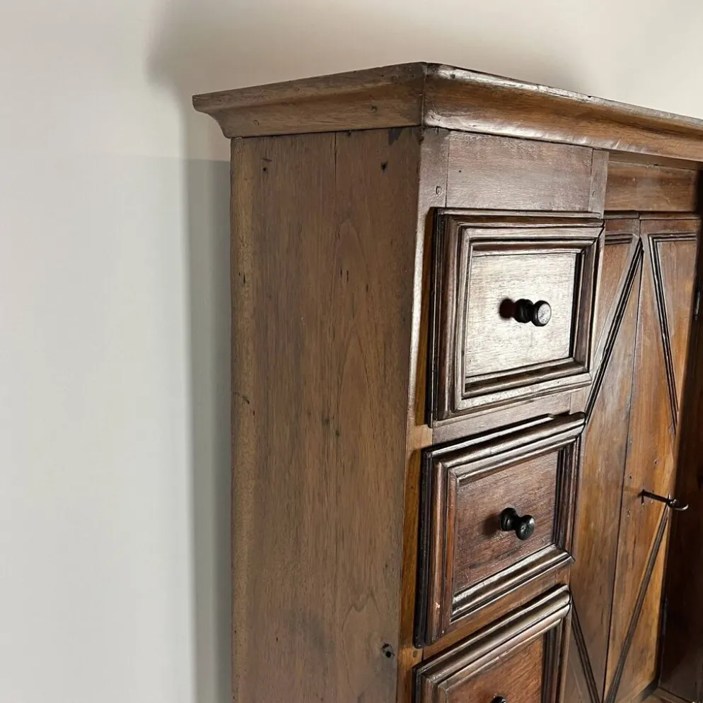 Stipo Monetiere, Piemont XVIIe meuble cabinet à 8 tiroirs, en noyer, Italie