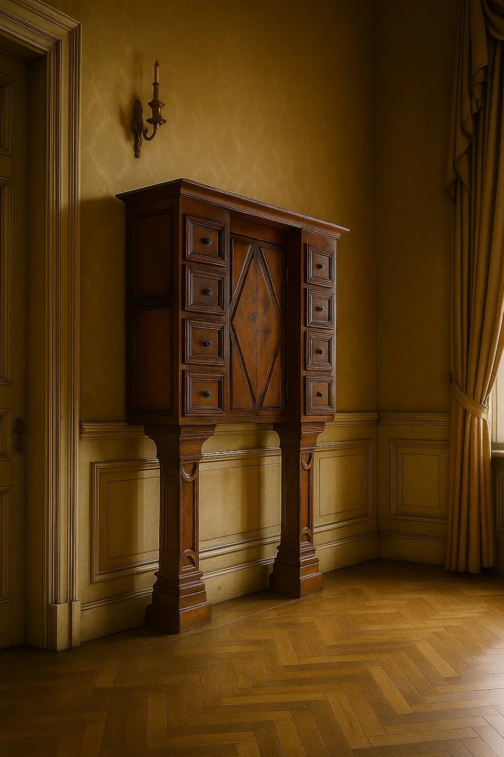 Stipo Monetiere, Piemont XVIIe meuble cabinet à 8 tiroirs, en noyer, Italie
