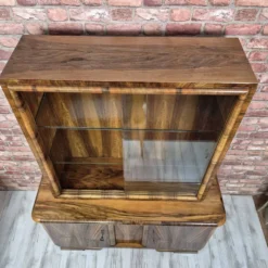 Streamlined Art Deco Walnut Display Cabinet / Sideboard – 1930s / 1940s