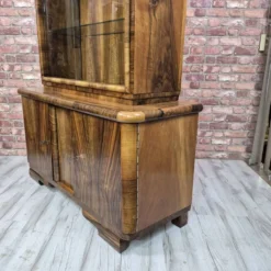 Streamlined Art Deco Walnut Display Cabinet / Sideboard – 1930s / 1940s