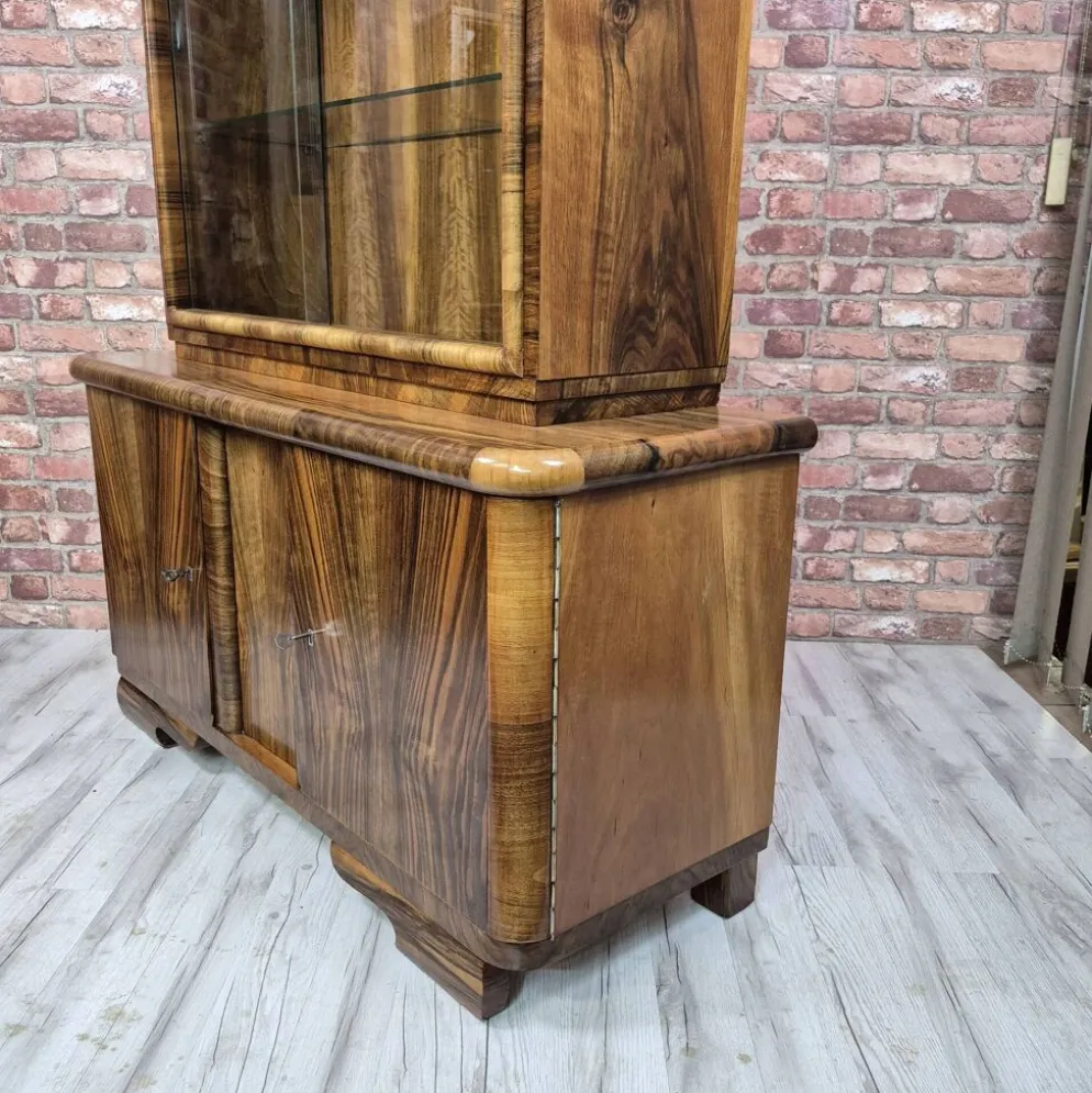Streamlined Art Deco Walnut Display Cabinet / Sideboard – 1930s / 1940s