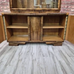 Streamlined Art Deco Walnut Display Cabinet / Sideboard – 1930s / 1940s