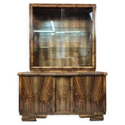 Streamlined Art Deco Walnut Display Cabinet / Sideboard – 1930s / 1940s