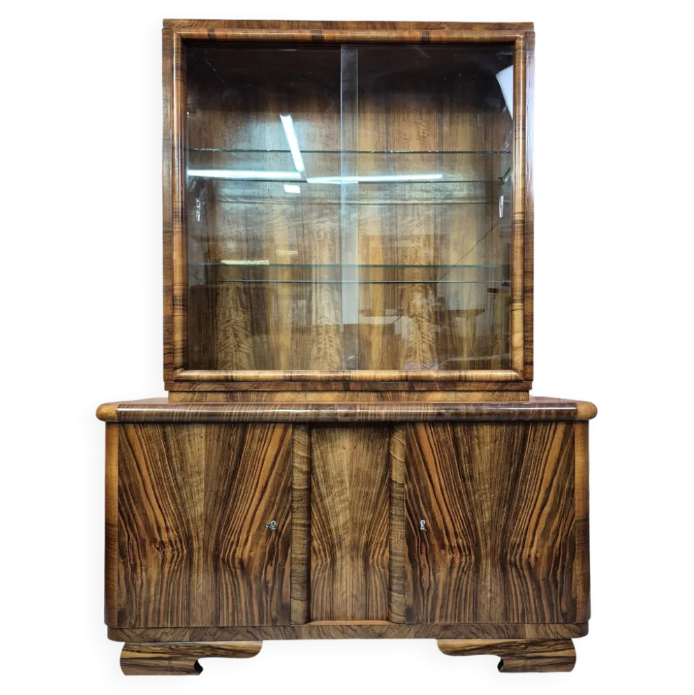 Streamlined Art Deco Walnut Display Cabinet / Sideboard – 1930s / 1940s