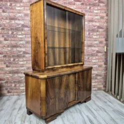 Streamlined Art Deco Walnut Display Cabinet / Sideboard – 1930s / 1940s