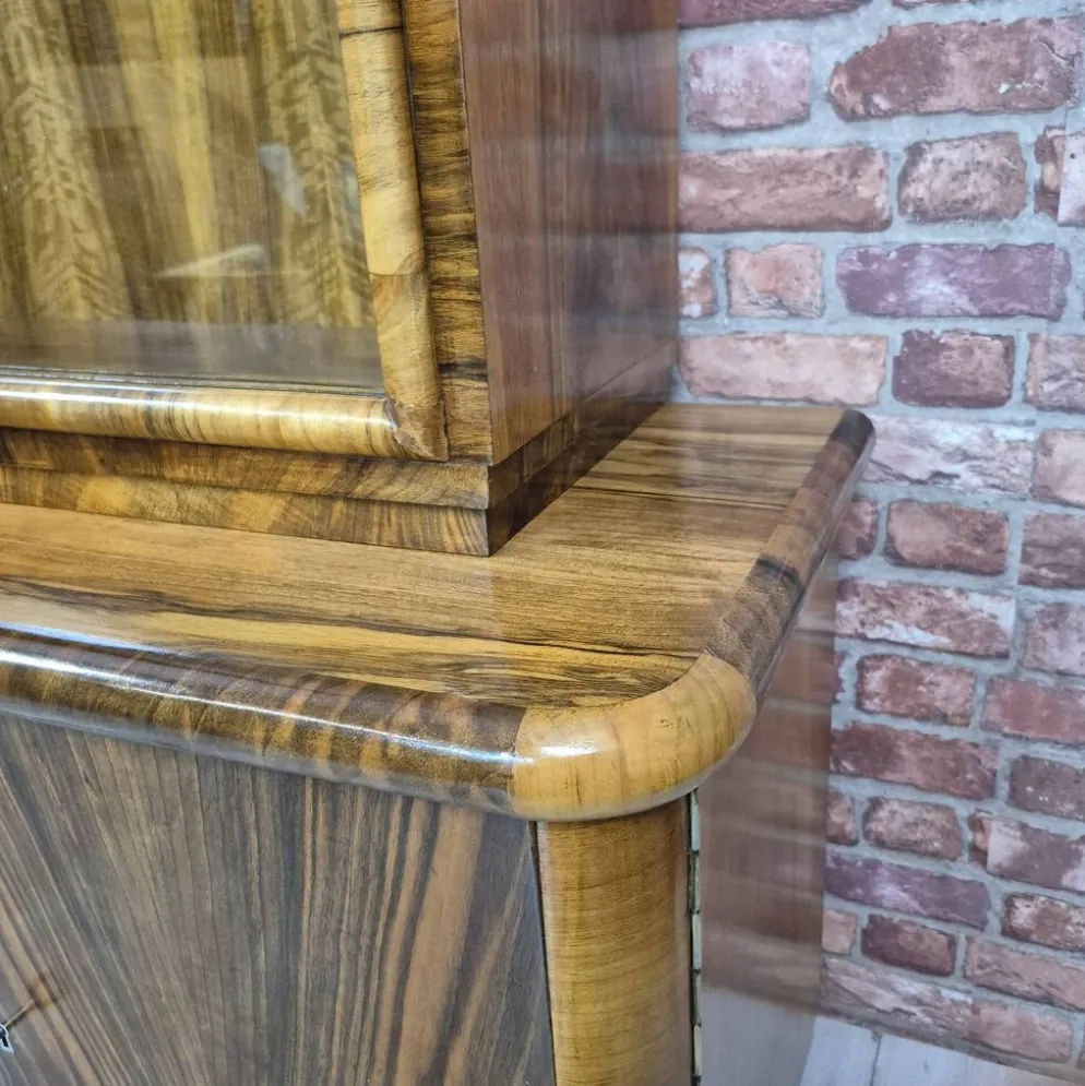 Streamlined Art Deco Walnut Display Cabinet / Sideboard – 1930s / 1940s