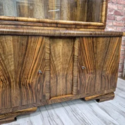 Streamlined Art Deco Walnut Display Cabinet / Sideboard – 1930s / 1940s