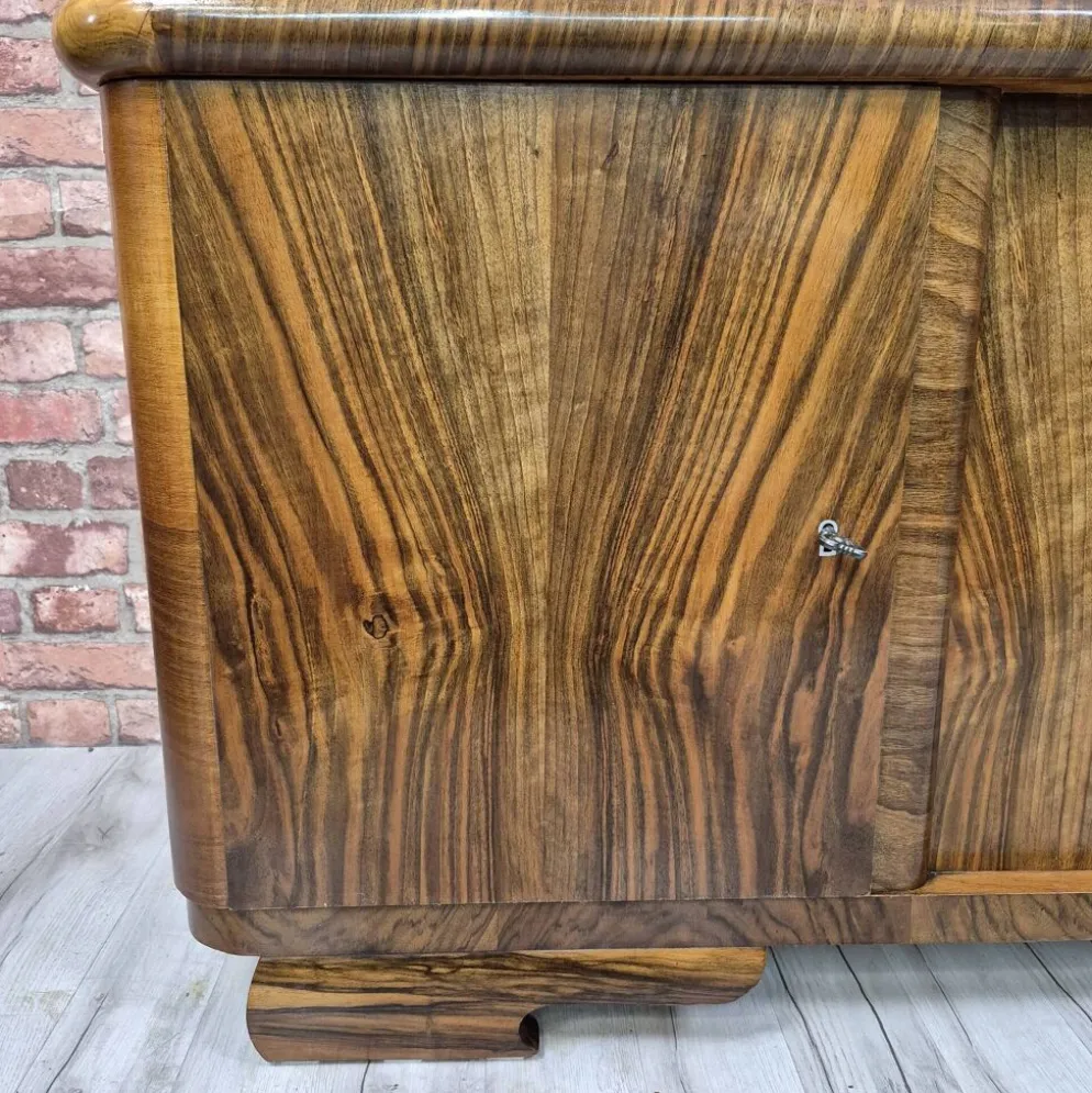 Streamlined Art Deco Walnut Display Cabinet / Sideboard – 1930s / 1940s