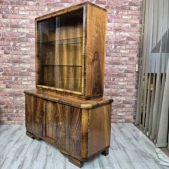 Streamlined Art Deco Walnut Display Cabinet / Sideboard – 1930s / 1940s