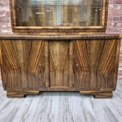 Streamlined Art Deco Walnut Display Cabinet / Sideboard – 1930s / 1940s