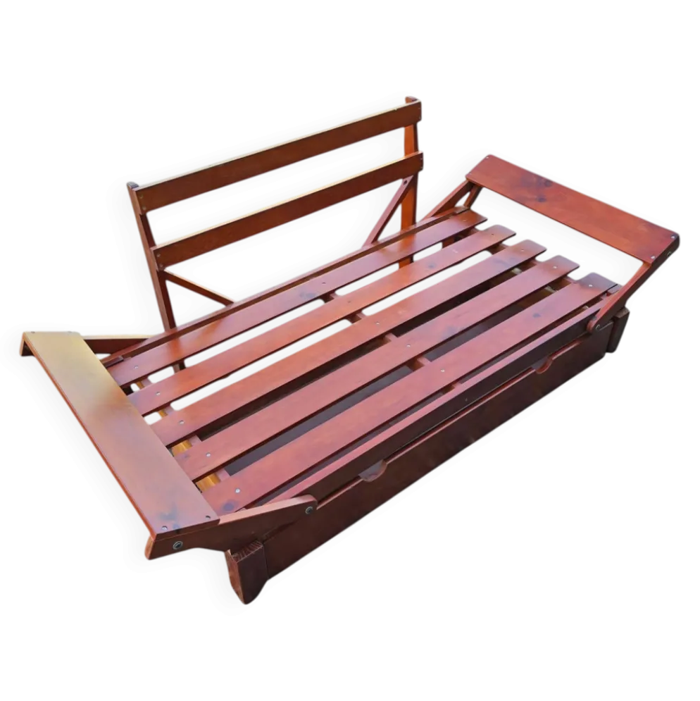Structure de banquette-lit convertible en bois avec tiroir de rangement