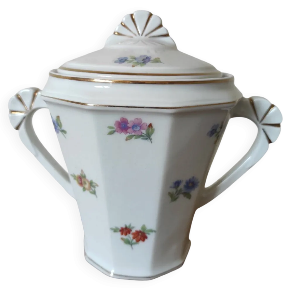 Sucrier ancien en porcelaine base décagonale
