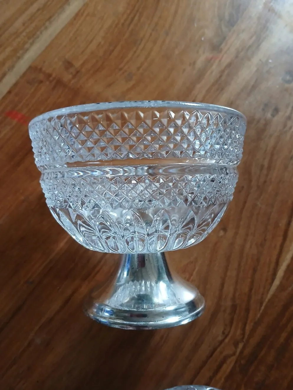 Sucrier ancien en verre + métal