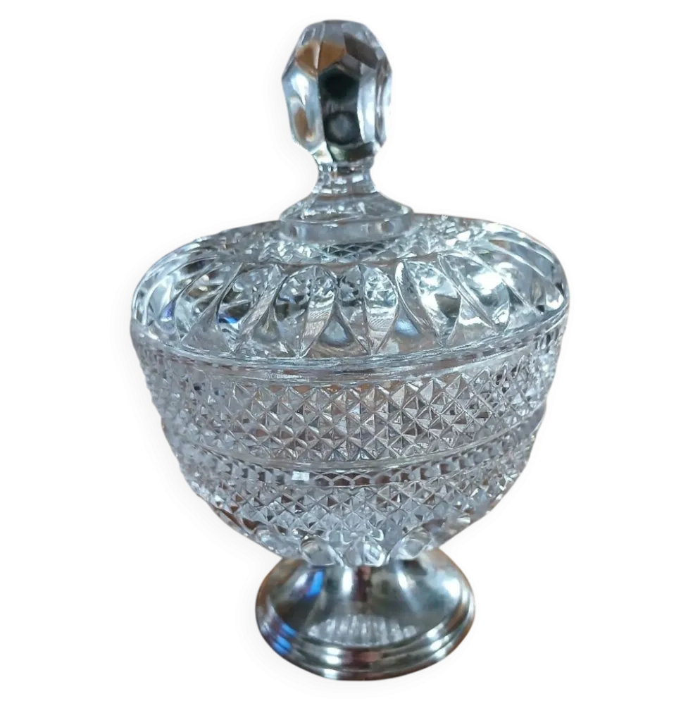 Sucrier ancien en verre + métal