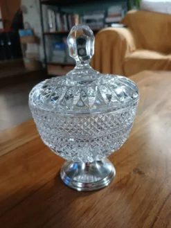 Sucrier ancien en verre + métal