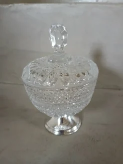 Sucrier ancien en verre + métal