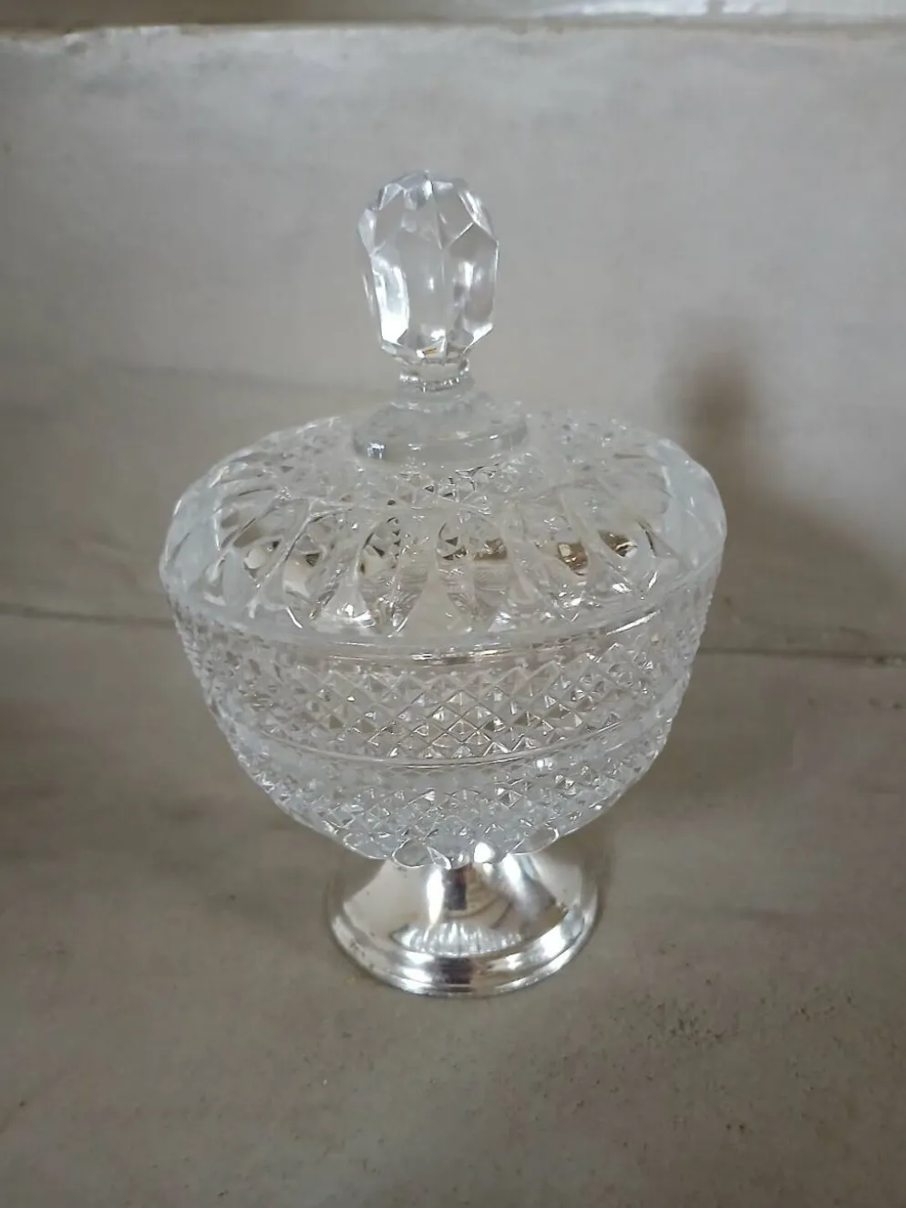 Sucrier ancien en verre + métal
