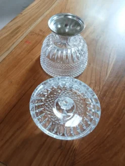 Sucrier ancien en verre + métal