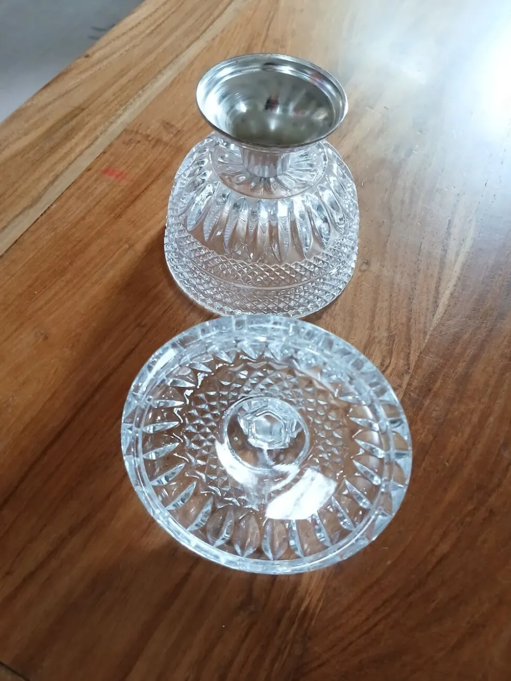 Sucrier ancien en verre + métal