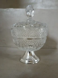 Sucrier ancien en verre + métal