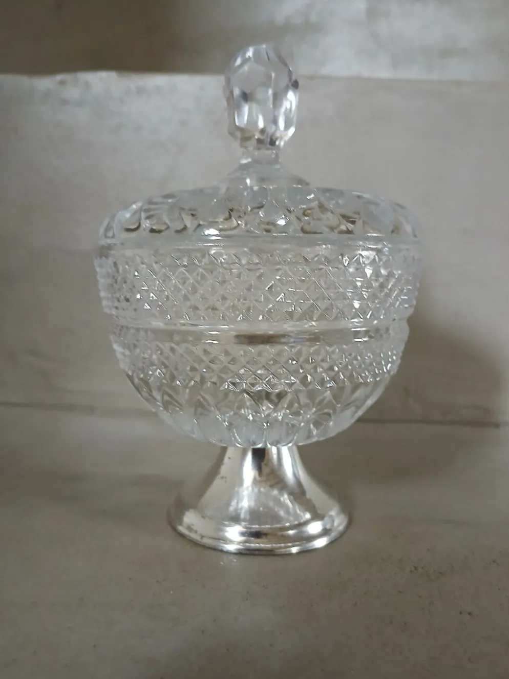 Sucrier ancien en verre + métal