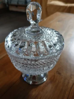 Sucrier ancien en verre + métal