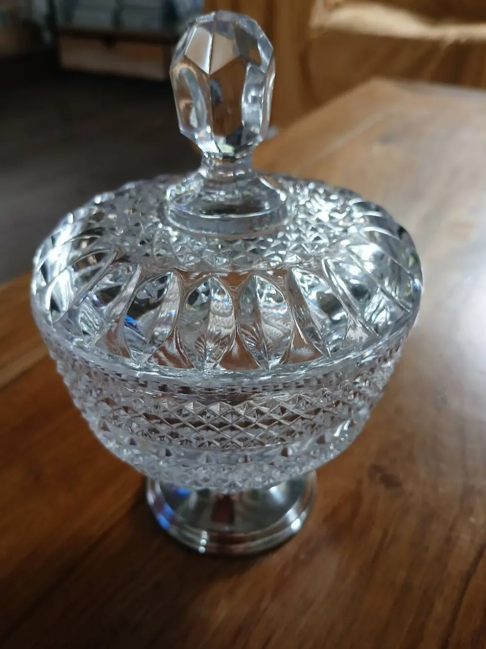 Sucrier ancien en verre + métal
