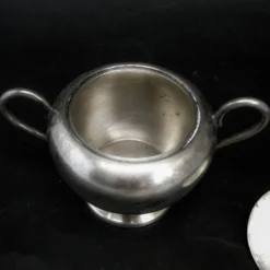 Sucrier Art Déco, en laiton argenté, Pologne, années 1950