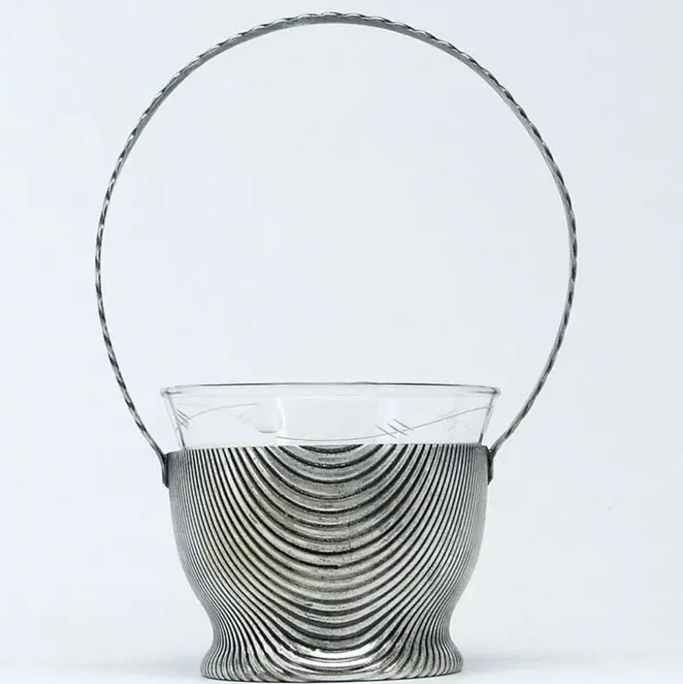 Sucrier Art Déco, en laiton argenté, Szandrik, Hongrie, années 1930