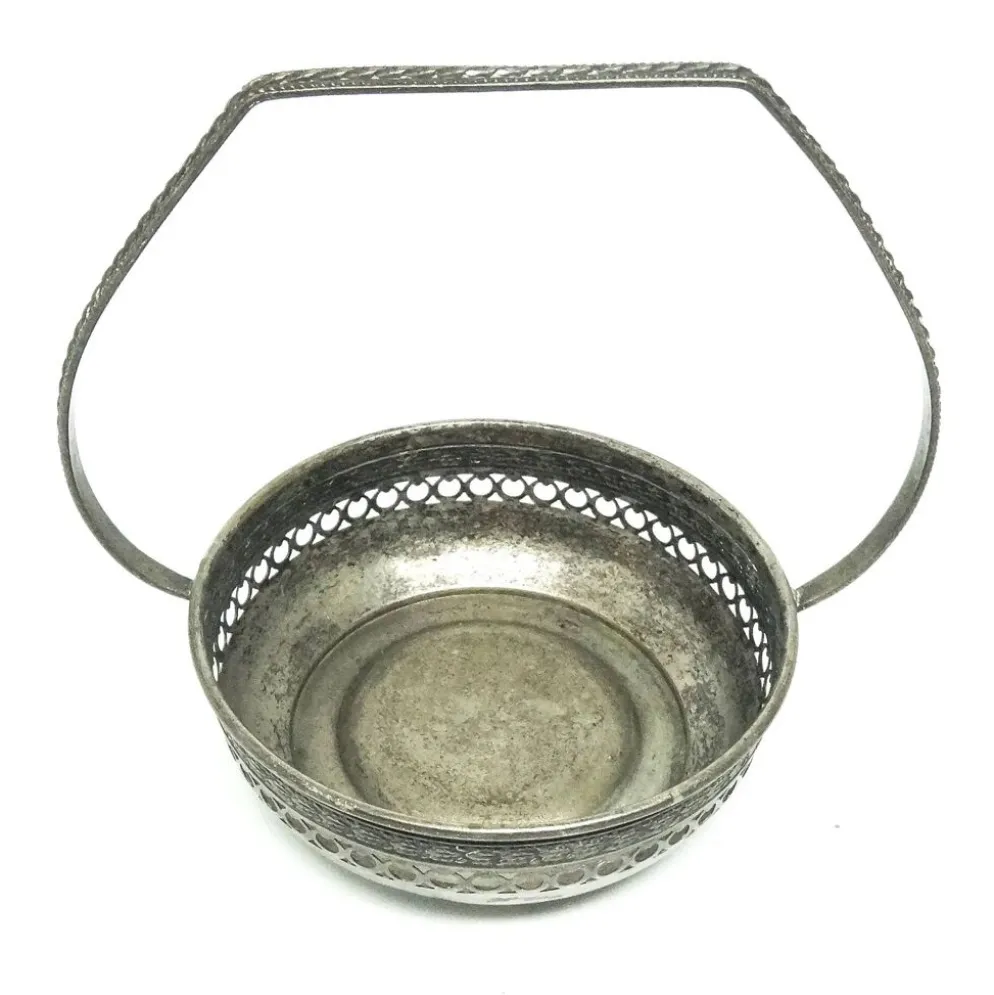 Sucrier Art Déco, en laiton argenté, Pologne, années 1920