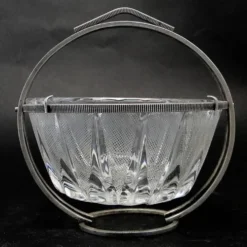 Sucrier Art Déco, en verre, en laiton argenté, Pologne, années 1920