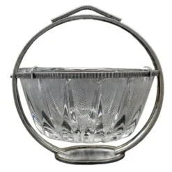 Sucrier Art Déco, en verre, en laiton argenté, Pologne, années 1920