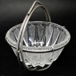 Sucrier Art Déco, en verre, en laiton argenté, Pologne, années 1920