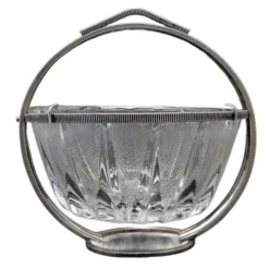 Sucrier Art Déco, en verre, en laiton argenté, Pologne, années 1920