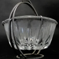Sucrier Art Déco, en verre, en laiton argenté, Pologne, années 1920