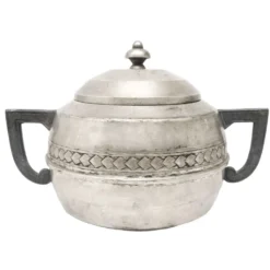 Sucrier Art Déco, laiton argenté, étain, Belgique, années 1920