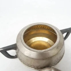 Sucrier Art Déco, laiton argenté, étain, Belgique, années 1920
