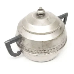 Sucrier Art Déco, laiton argenté, étain, Belgique, années 1920