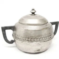 Sucrier Art Déco, laiton argenté, étain, Belgique, années 1920