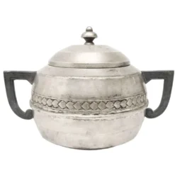 Sucrier Art Déco, laiton argenté, étain, Belgique, années 1920