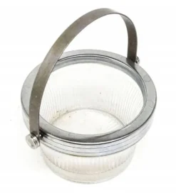 Sucrier Art Déco, laiton argenté, verre pressé, Pologne, années 1950