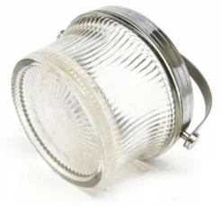Sucrier Art Déco, laiton argenté, verre pressé, Pologne, années 1950