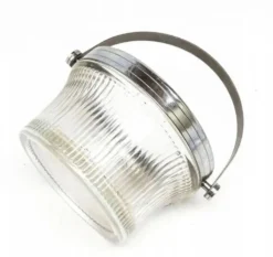 Sucrier Art Déco, laiton argenté, verre pressé, Pologne, années 1950