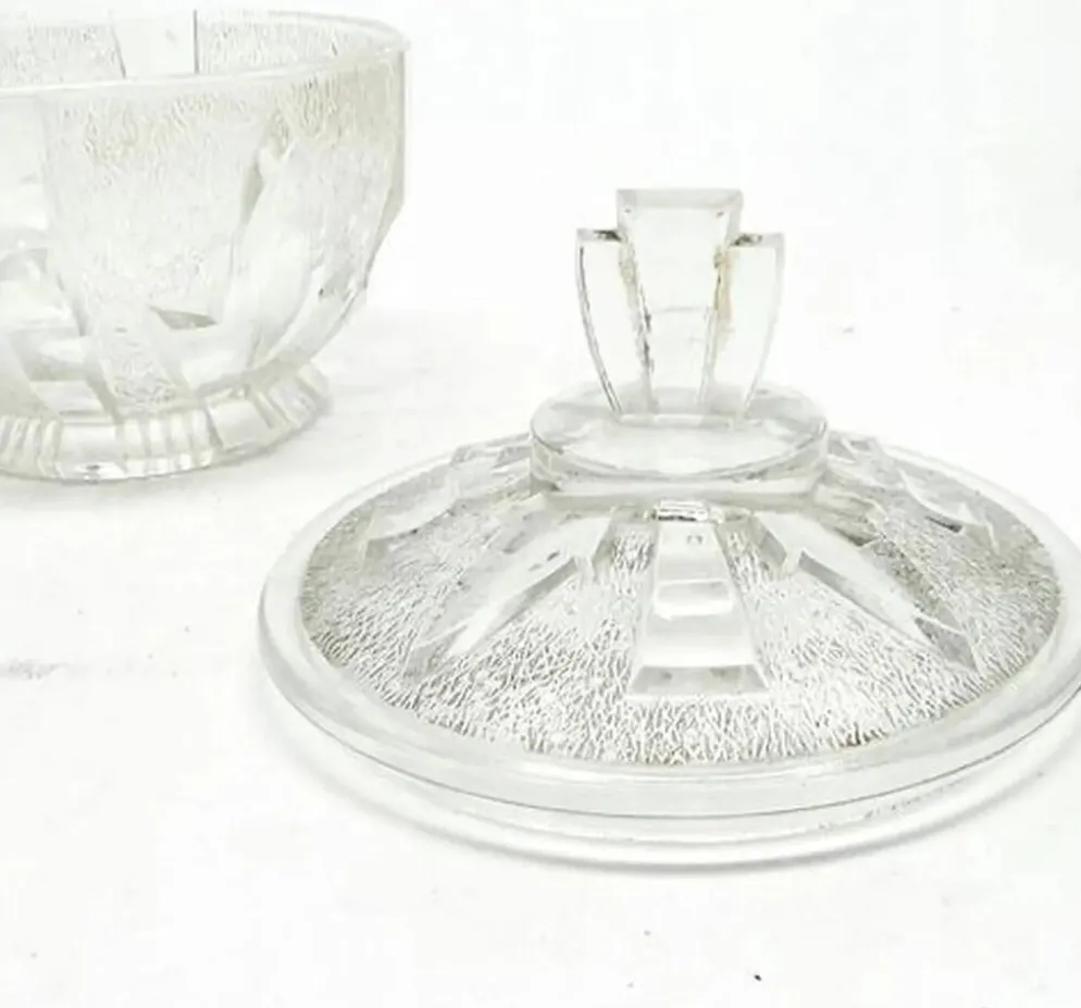 Sucrier Art Déco, verre pressé, Allemagne, années 1950